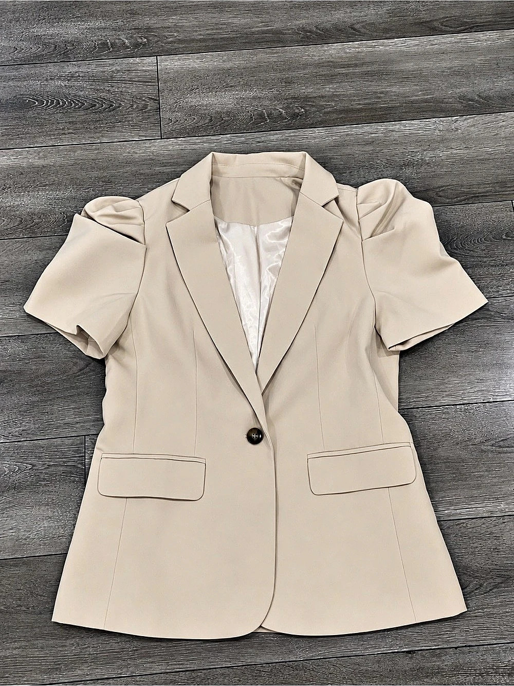 KHAKI M4K651 Short Sleeve Blazer in Cream Size Small new
